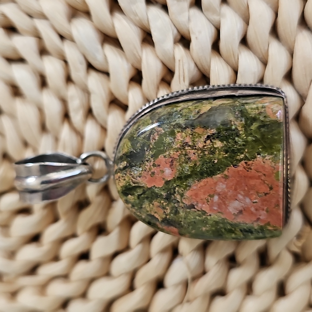 Beautiful Unakite Jasper & Silver Pendant